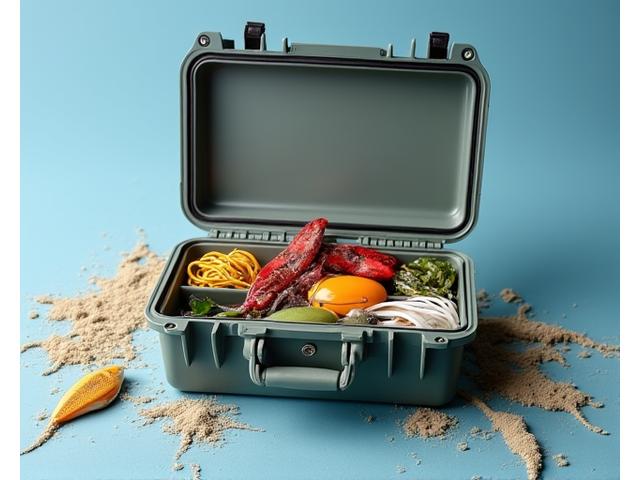 Inshore saltwater fishing tackle kit with a variety of bucktail jigs, soft plastics, and topwater lures.