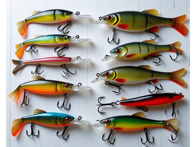 Assortment of vibrant, realistic fishing lures
